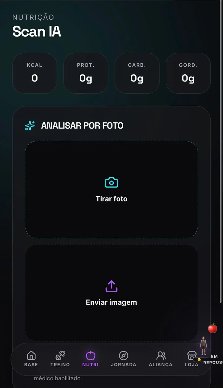 Preview real da área de nutrição por foto do EVOLVA