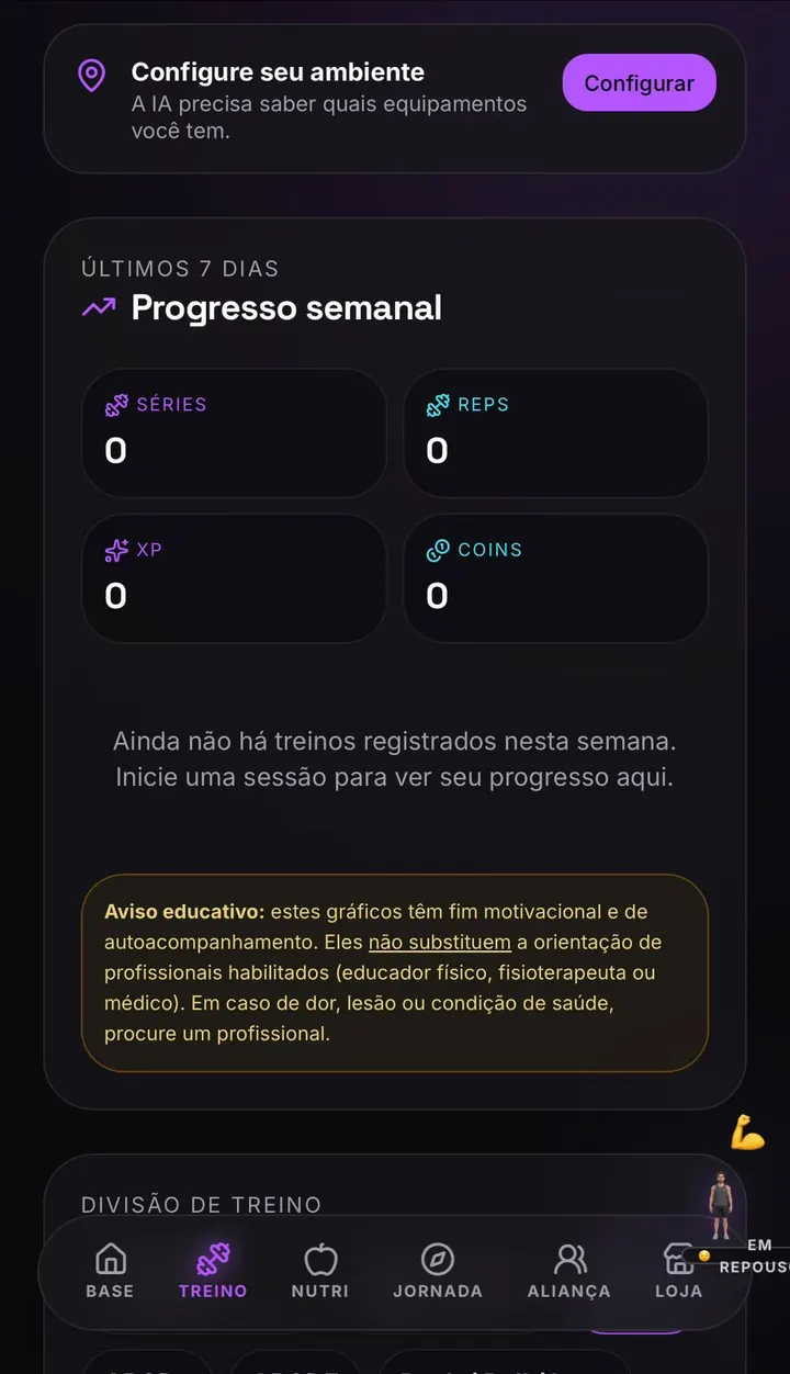 Preview real da área de treino do EVOLVA